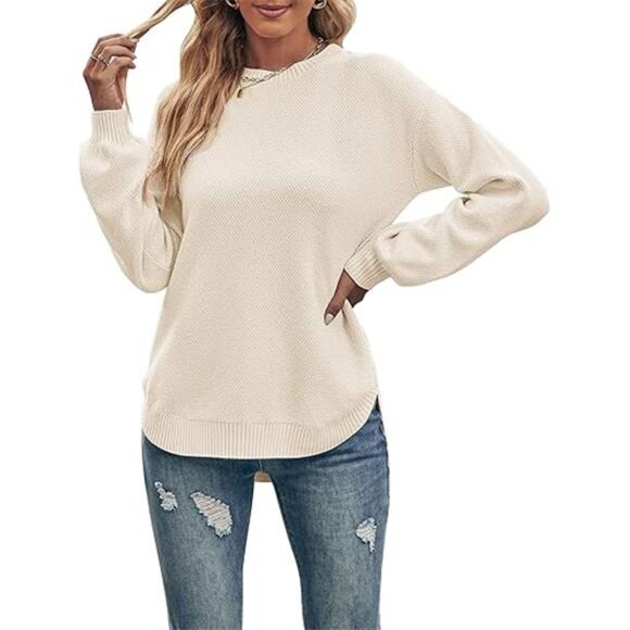 Women's Fall Long Balloon Sleeve Crew Neck Sweater: Soft Waffle Knit - Picture 7 of 7